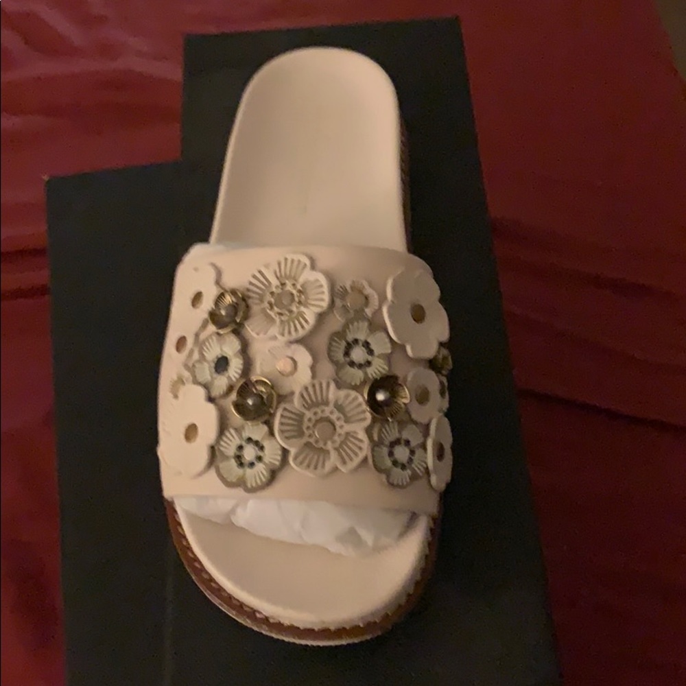 Coach leather floral slides